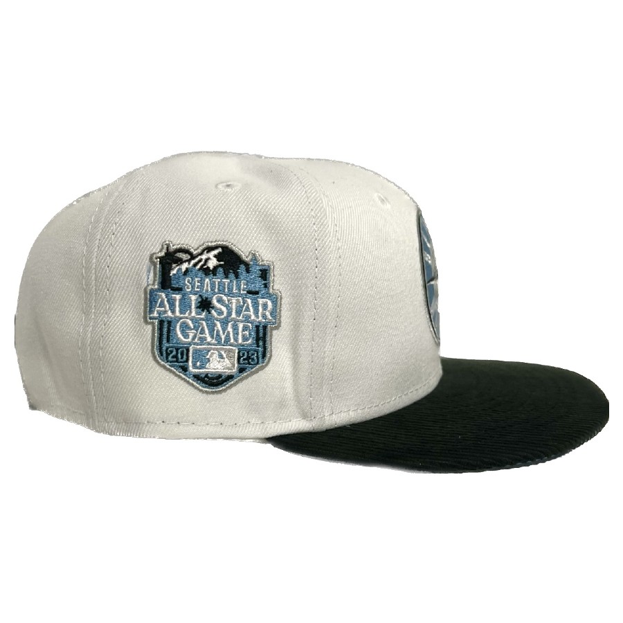 Seattle Mariners White Two Tone 2023 All Star Game Patch Corduroy Brim Icy Blue UV 59FIFTY Fitted Hat