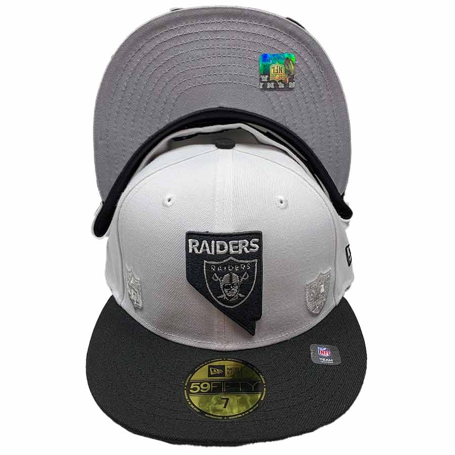 Las Vegas Raiders White Black Two Tone State Pride Crown Gray UV 59FIFTY Fitted Hat
