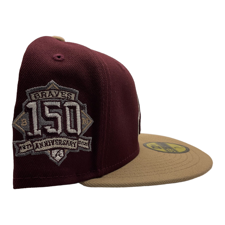 Atlanta Braves Maroon Camel Two Tone 150th Aniv Patch Gray UV 59FIFTY Fitted Hat