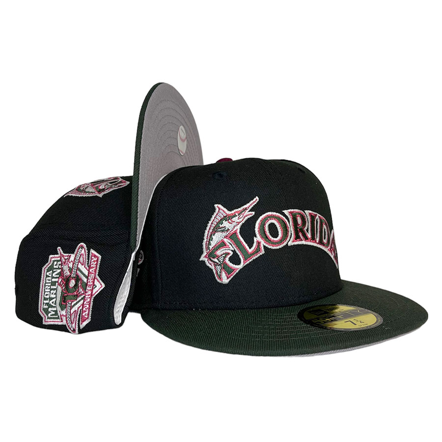 Miami Marlins Black Two Tone 10th Anniversary Patch Gray UV New Era 59FIFTY Fitted Hat