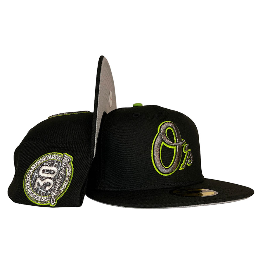 Baltimore Orioles Black Green 30th Anniversary Patch Gray UV New Era 59FIFTY Fitted Hat