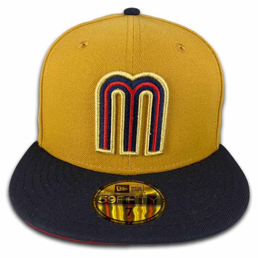 Mexico Khaki Dark Brown Black Flag Patch Red UV New Era 59FIFTY Fitted Hat