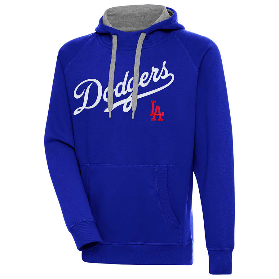 Los Angeles Dodgers Royal Blue Script Victory Antigua Mens Long Sleeve Hoodie