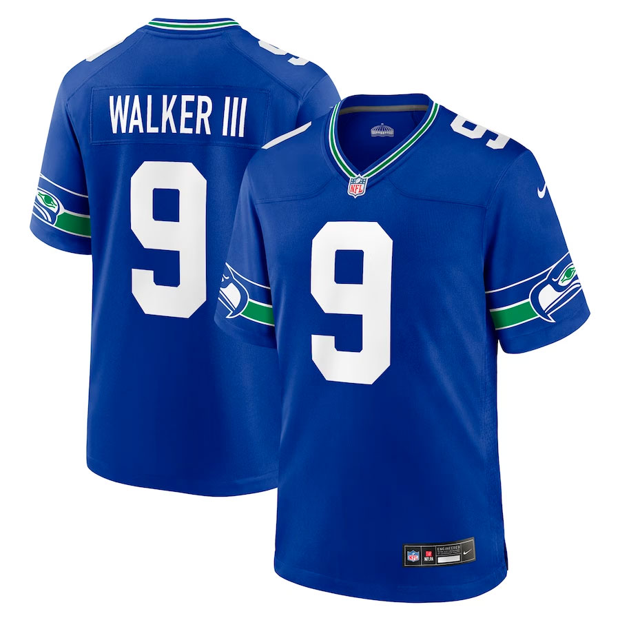 Youth Seattle Seahawks Kenneth Walker III Royal Blue Retro