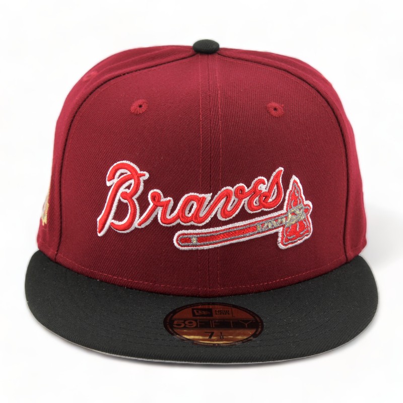 Atlanta Braves Cardinal Red Black 40th Patch Gray UV 59FIFTY Fitted Hat