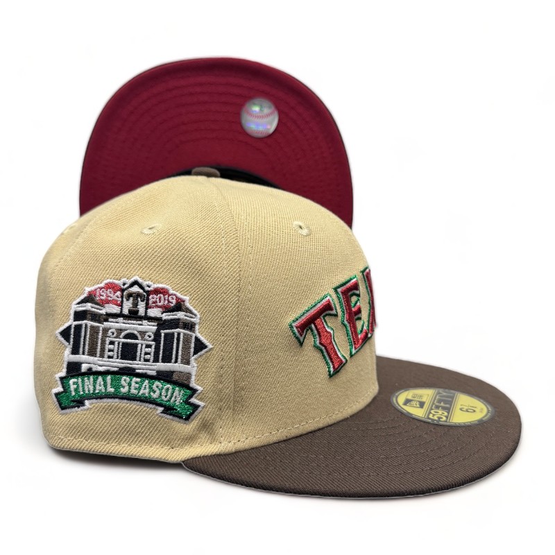 Texas Rangers Vegas Gold Two Tone Hat God 5 Arrival Kxngdzy Final Season Patch Red UV 59FIFTY Fitted