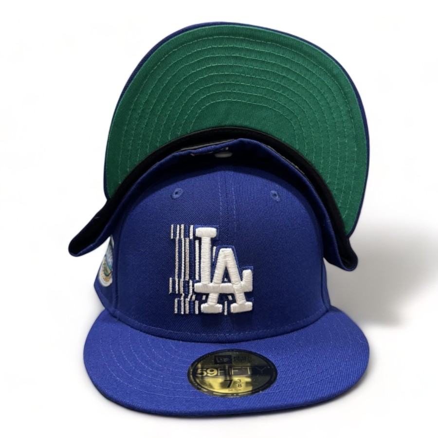 Los Angeles Dodgers Blue Cascading Logo 50th Anniversary Patch Green UV New Era 59FIFTY Fitted Hat