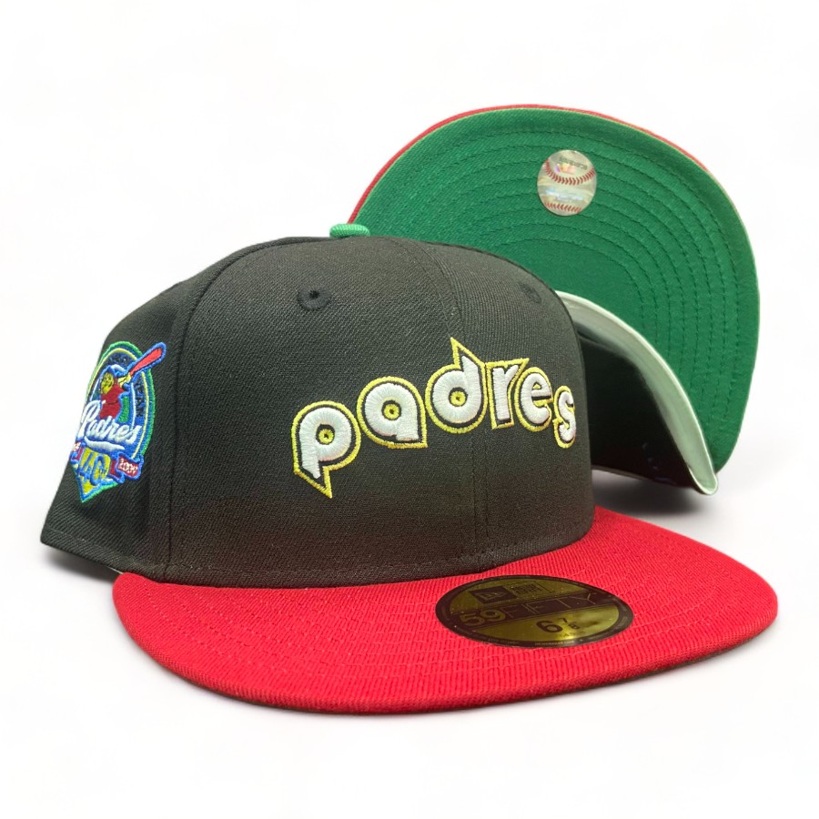 San Diego Padres Black Red Two Tone 40th Anniversary Patch Green UV New Era 59Fifty Fitted Hat