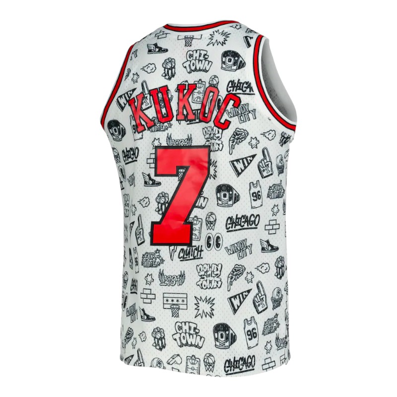 Chicago Bulls Tony Kukoc Mitchell & Ness 1997-98 Swingman White Doodle Player Jersey