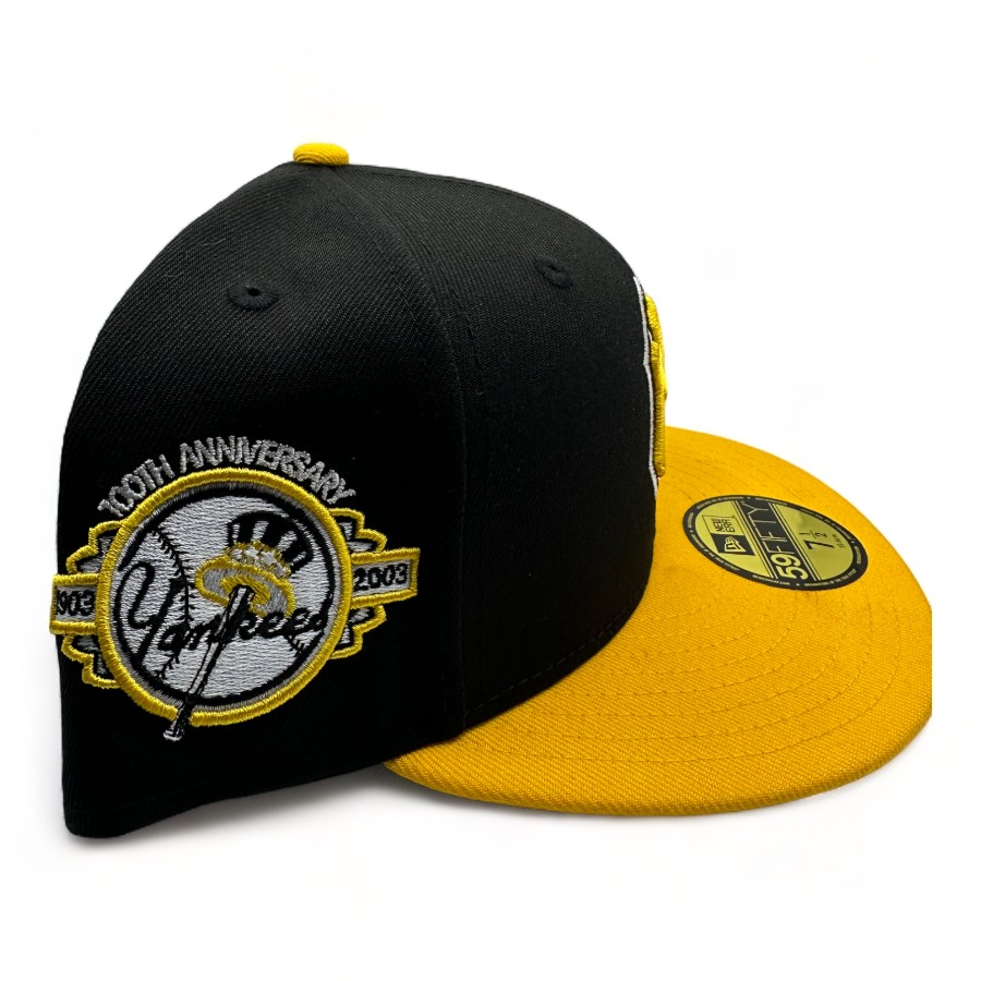 New York Yankees Black Gold Two Tone 100th Anniversary Patch Gray UV 59FIFTY Fitted Hat