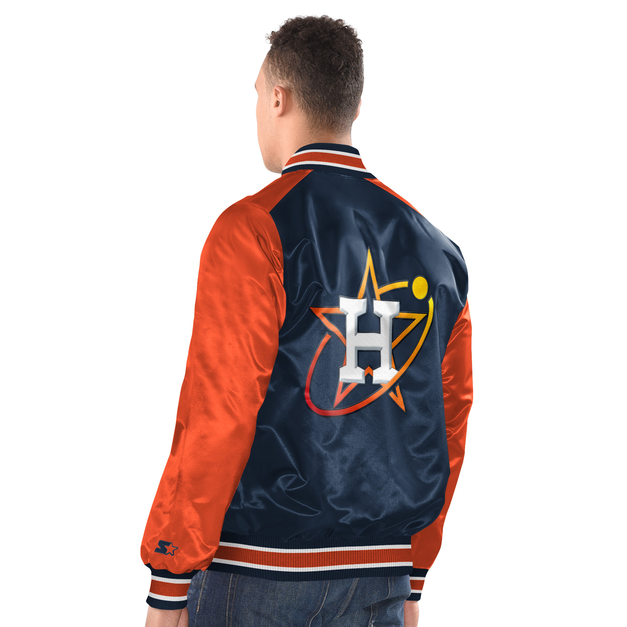 Houston Astros Navy Orange City Connect Starter Satin Varsity Full Snap Jacket