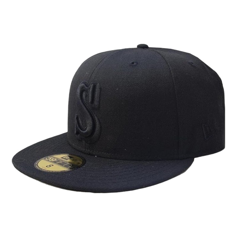 Seattle Mariners Black on Cooperstown S Logo New Era 59FIFTY Fitted Hat