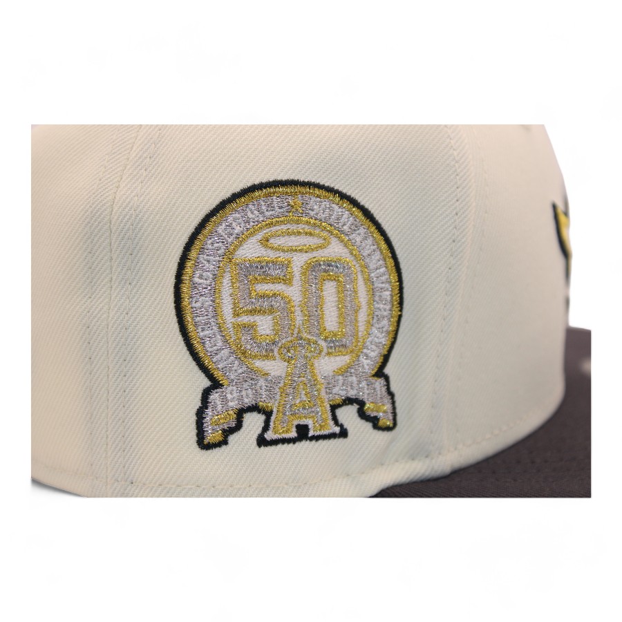 Los Angeles Angels Cream and Graphite "DPM Stock Pack" 50th Anniversary Patch Gray UV New Era 59Fifty Fitted Hat