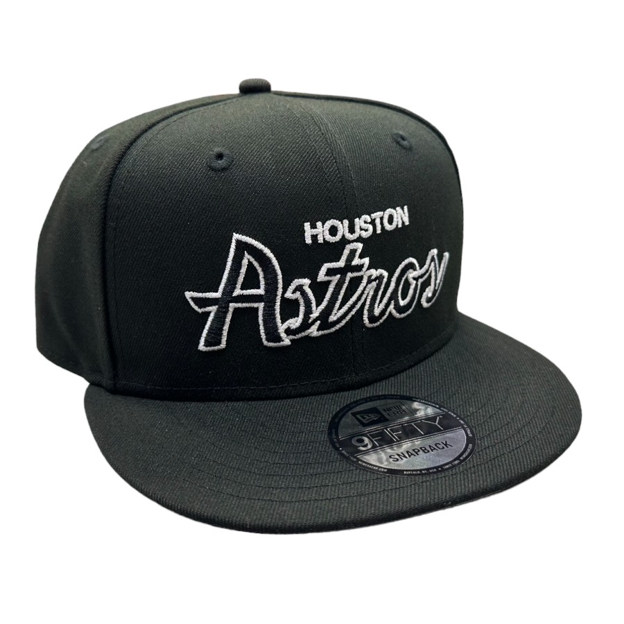 Houston Astros Black and White Basic Script Logo Gray UV New Era 9FIFTY Snapback Hat