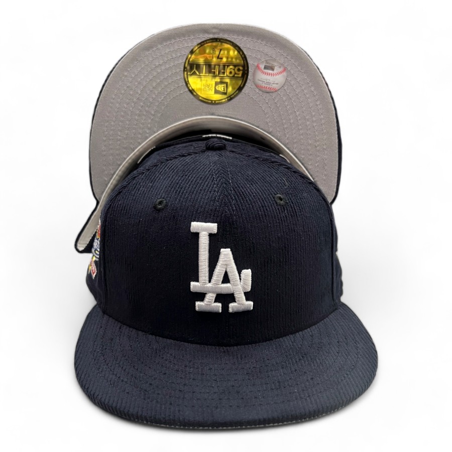 Los Angeles Dodgers Navy Cord 100th Anniversary Patch Grey UV New Era 59FIFTY Fitted Hat