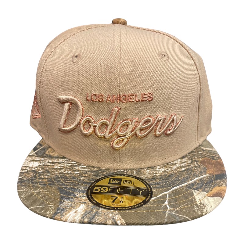 Los Angeles Dodgers Camel Realtree 2020 World Champs Patch Green UV New Era 59FIFTY Fitted Hat
