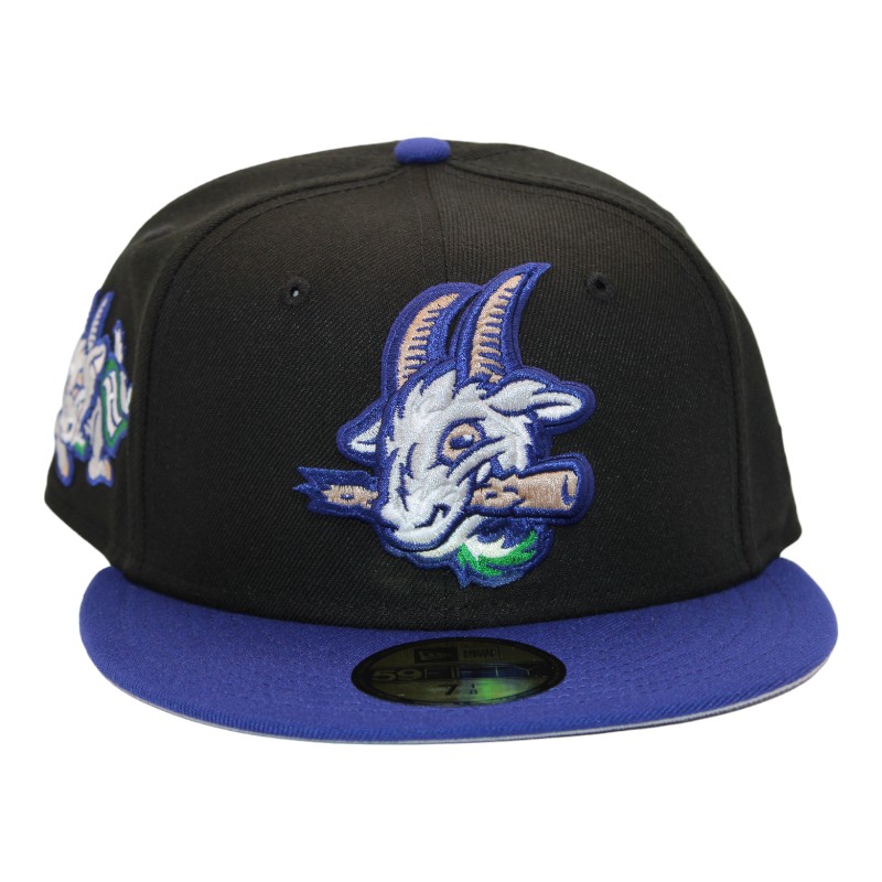 Hartford Yard Goats Black and Blue "DPM Stock Pack" Goat Mascot Patch Gray UV New Era 59Fifty Fitted Hat