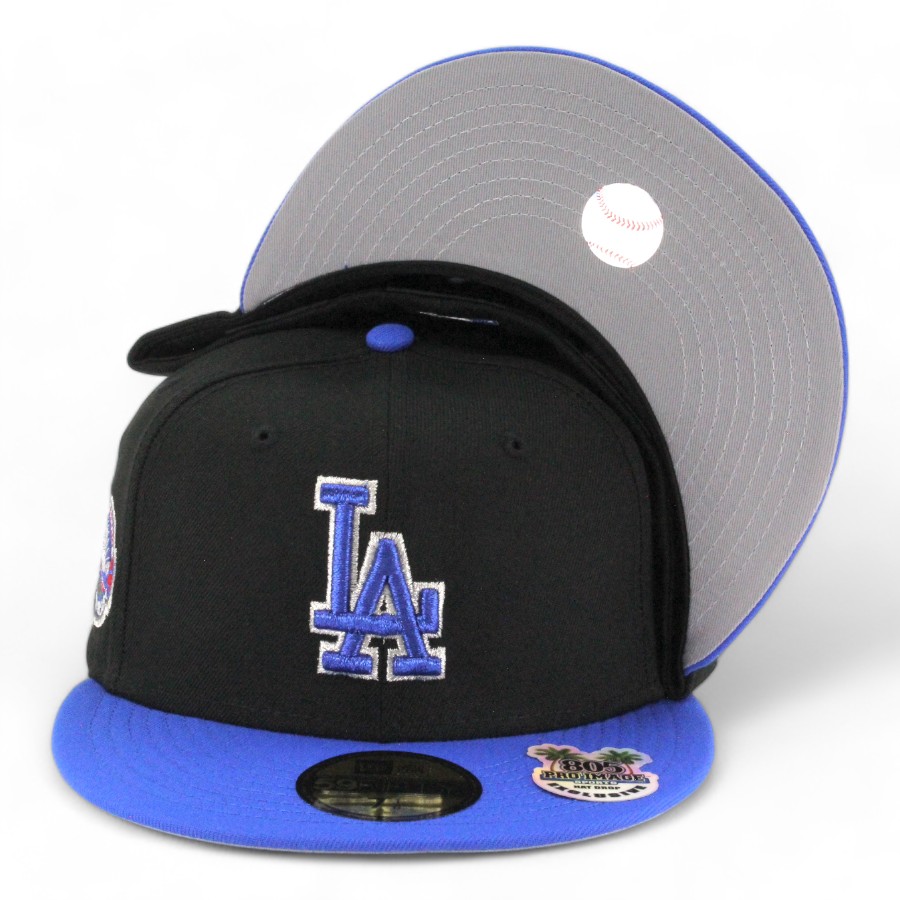 Los Angeles Dodgers Black and Bead Blue 50th Anniversary Patch Gray UV New Era 59FIFTY Fitted Hat