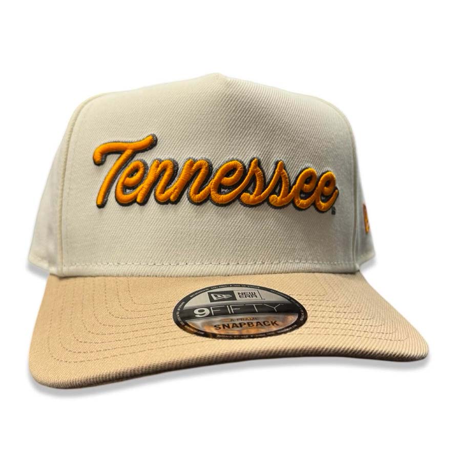 Tennessee Volunteers Cream Tan Two Tone Script Logo New Era 9FIFTY A-Frame Snapback Hat
