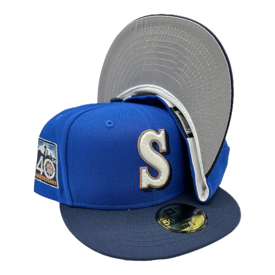 Seattle Mariners Royal Blue and Navy 40th Anni Patch Gray UV New Era 59FIFTY Fitted Hat