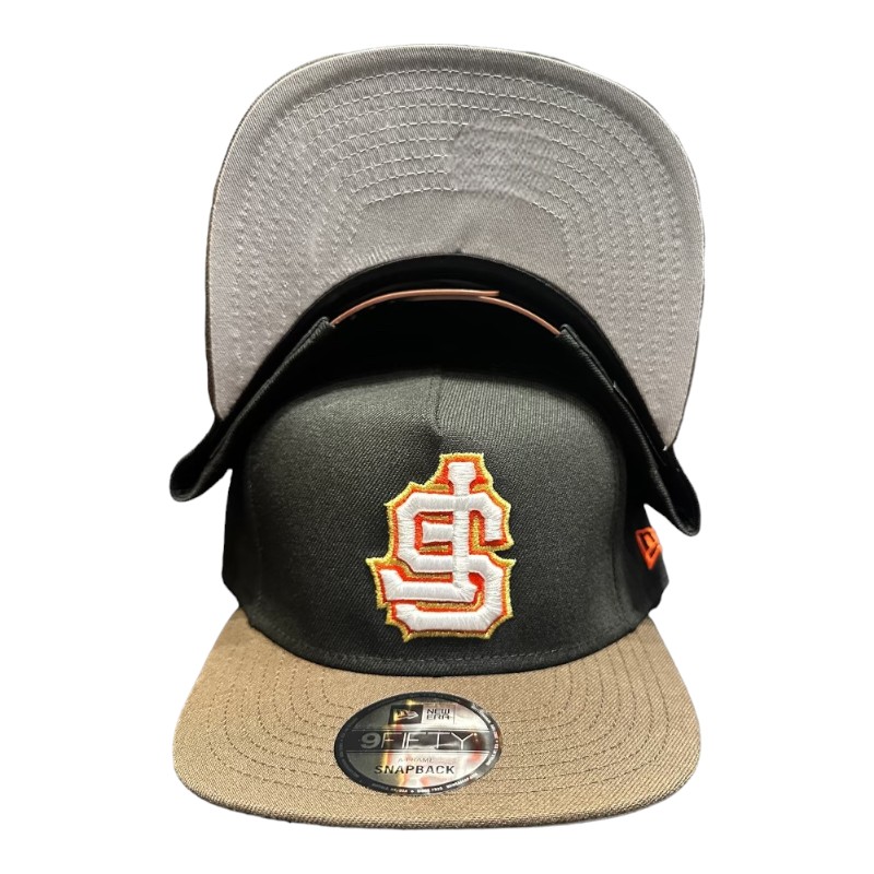 San Francisco Giants Black and Brown Upside Down Logo Gray UV New Era 9FIFTY A-Frame Snapback Hat