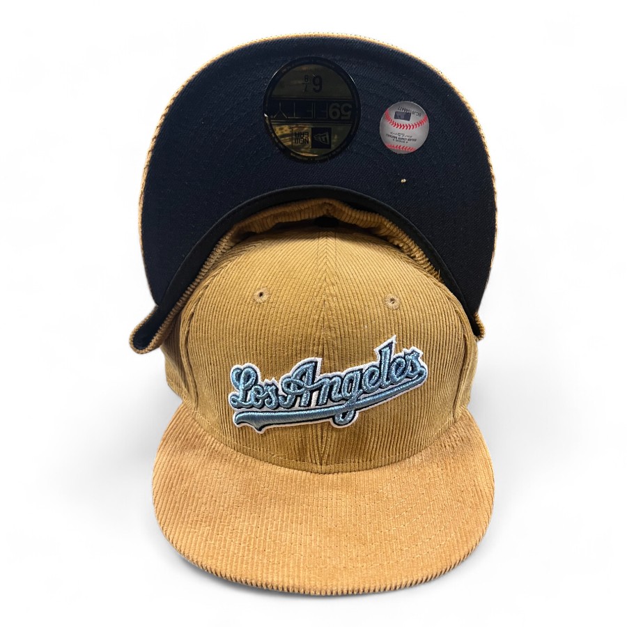 Los Angeles Dodgers Tan Corduroy Dark Blue UV New Era 59FIFTY Fitted Hat