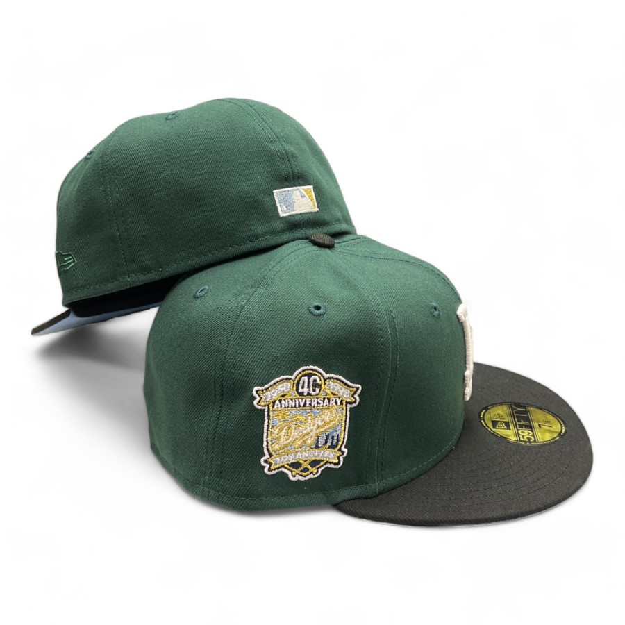 Los Angeles Dodgers Green and Black Two Tone 40th Anniversary Patch Icy Blue UV New Era 59FIFTY Fitted Hat