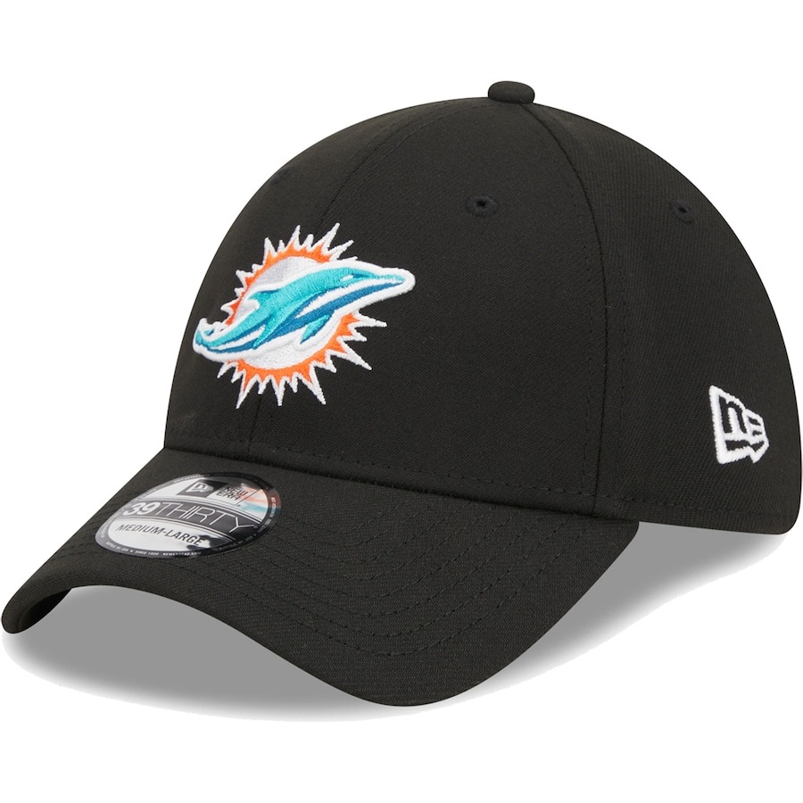 Miami Dolphins Black Basic New Era 39THIRTY Flex Fit Hat