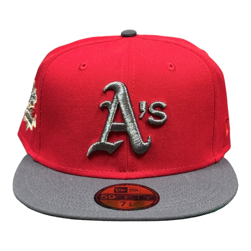 Oakland Athletics Cardinal Red and Graphite Battle of Bay Patch Green UV New Era 59FIFTY Fitted Hat
