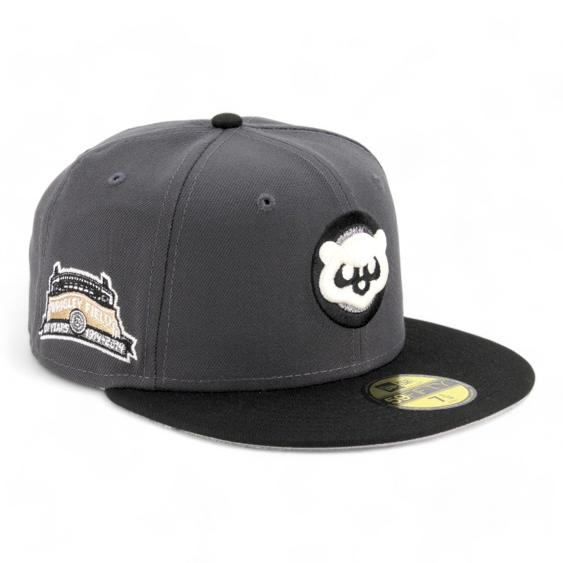 Chicago Cubs Graphite and Black 100 Years Patch Gray UV New Era 59FIFTY Fitted Hat