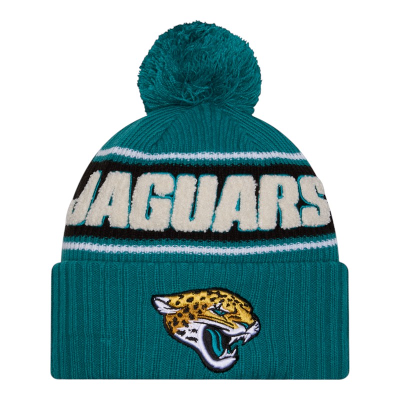 Jacksonville Jaguars 2024 NFL Sideline Teal Pom Cuffed Knit Beanie