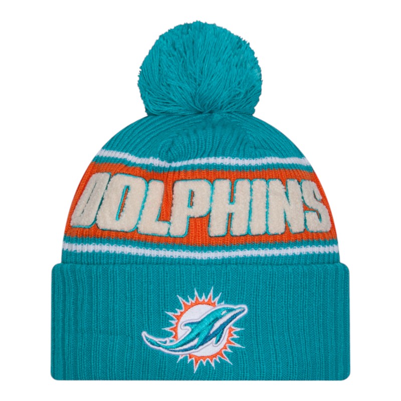 Miami Dolphins 2024 NFL Sideline Teal Pom Cuffed Knit Beanie Hat