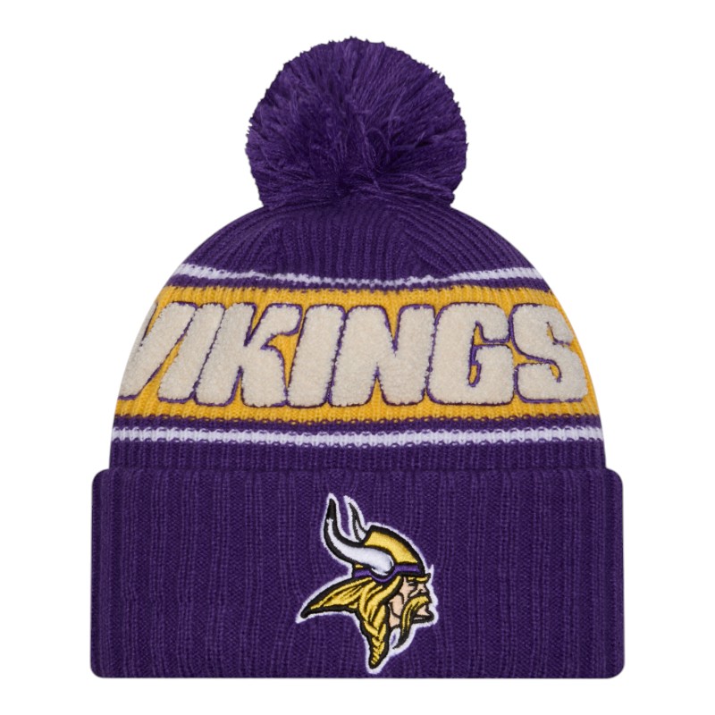 Minnesota Vikings 2024 NFL Sideline Purple Pom Cuffed Knit Beanie Hat