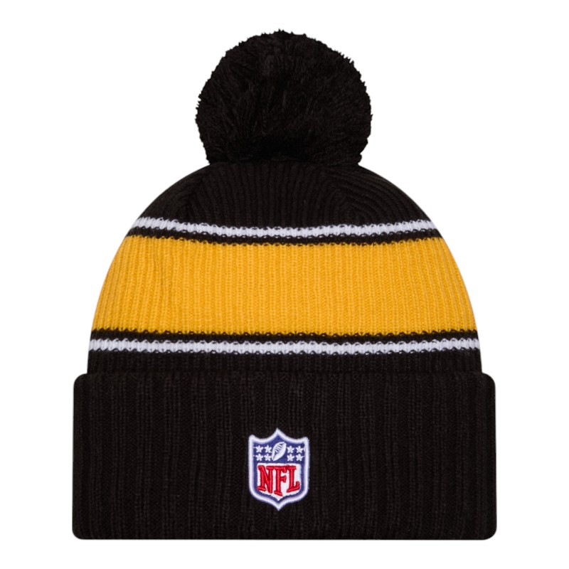 Pittsburgh Steelers 2024 NFL Sideline Black Pom Cuffed Knit Beanie Hat