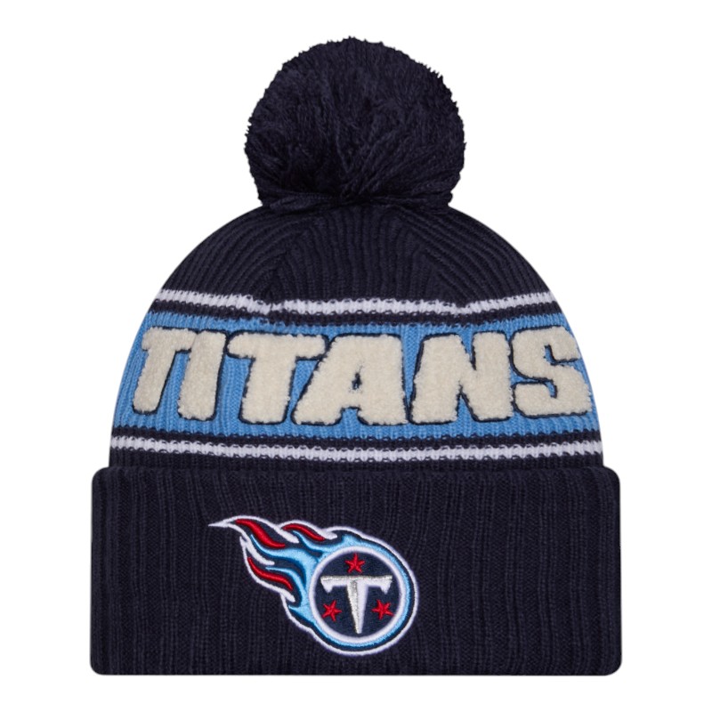Tennessee Titans 2024 NFL Sideline Navy Pom Cuffed Knit Beanie Hat
