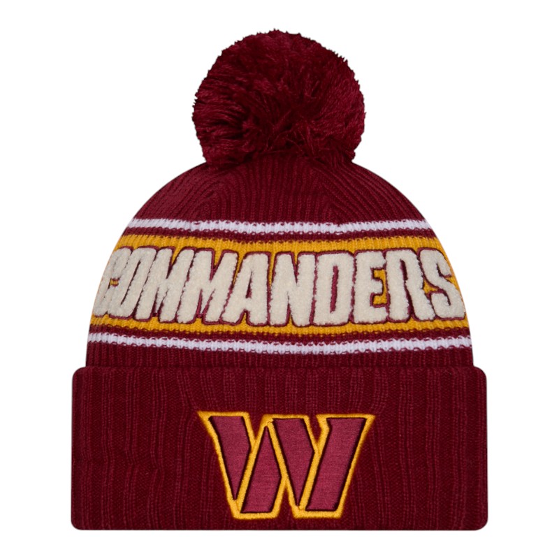 Washington Commanders 2024 NFL Sideline Burgundy Pom Cuffed Knit Beanie Hat
