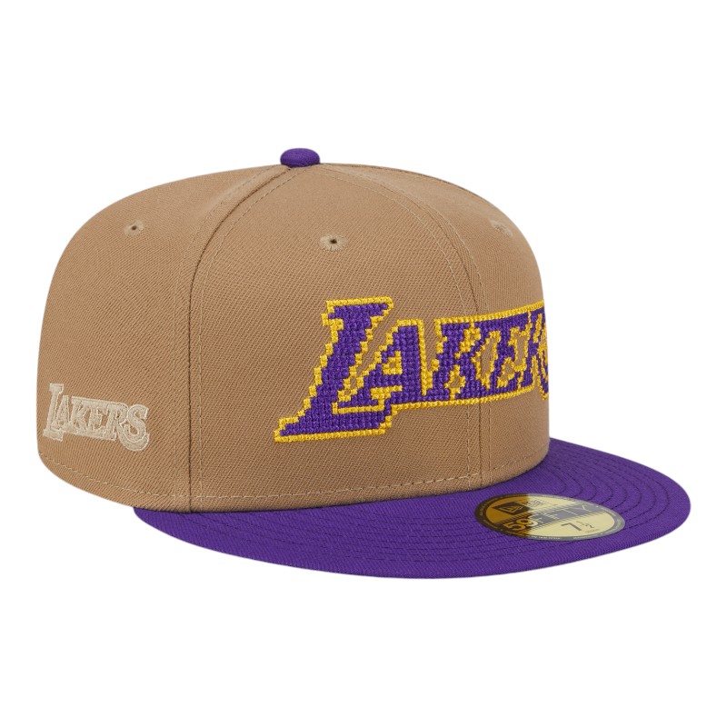 Los Angeles Lakers Khaki Brown and Purple Pixel Logo New Era 59FIFTY Fitted Hat