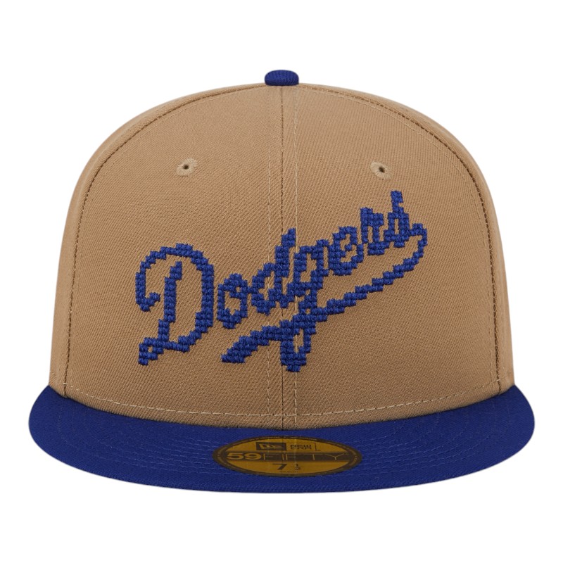 Los Angeles Dodgers Khaki Brown and Royal Blue Pixel Logo New Era 59FIFTY Fitted Hat