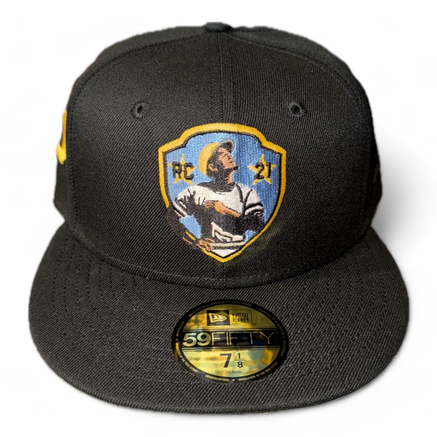 Pittsburgh Pirates Black Roberto Clemente Team Logo Patch Gray UV New Era 59FIFTY Fitted Hat