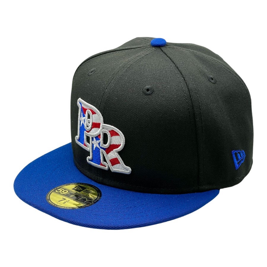 Puerto Rico Black and Royal Blue Flag Patch Gray UV New Era 59FIFTY Fitted Hat