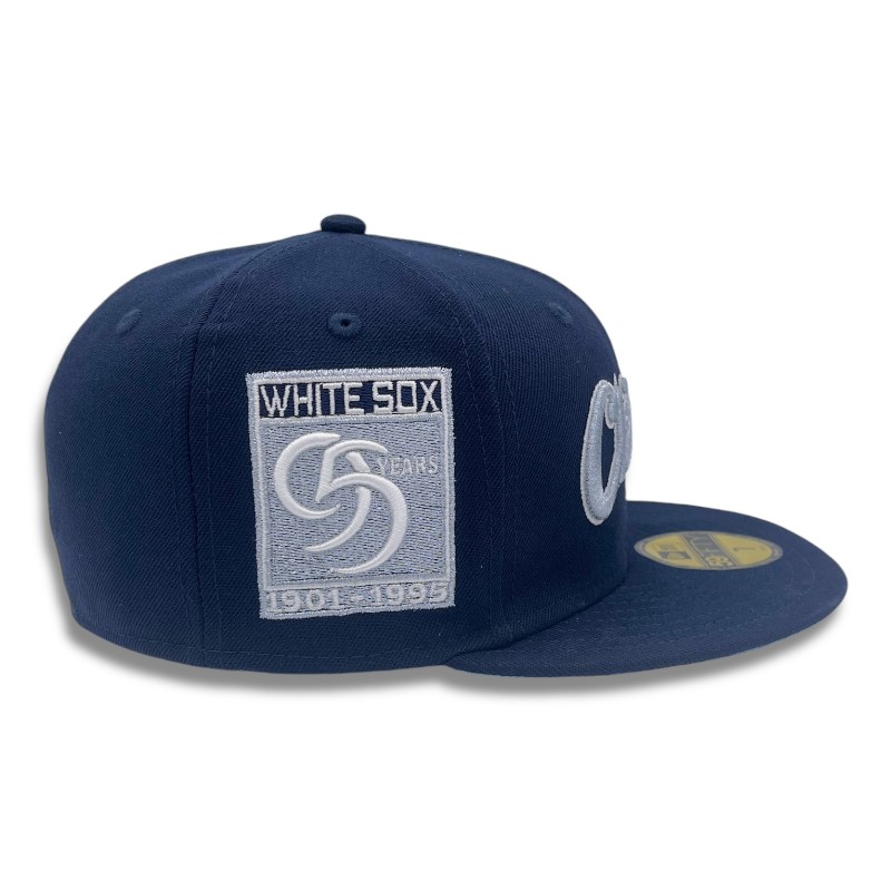 Chicago White Sox Navy and Light Blue Script 95 Years Patch Icy UV New Era 59FIFTY Fitted Hat
