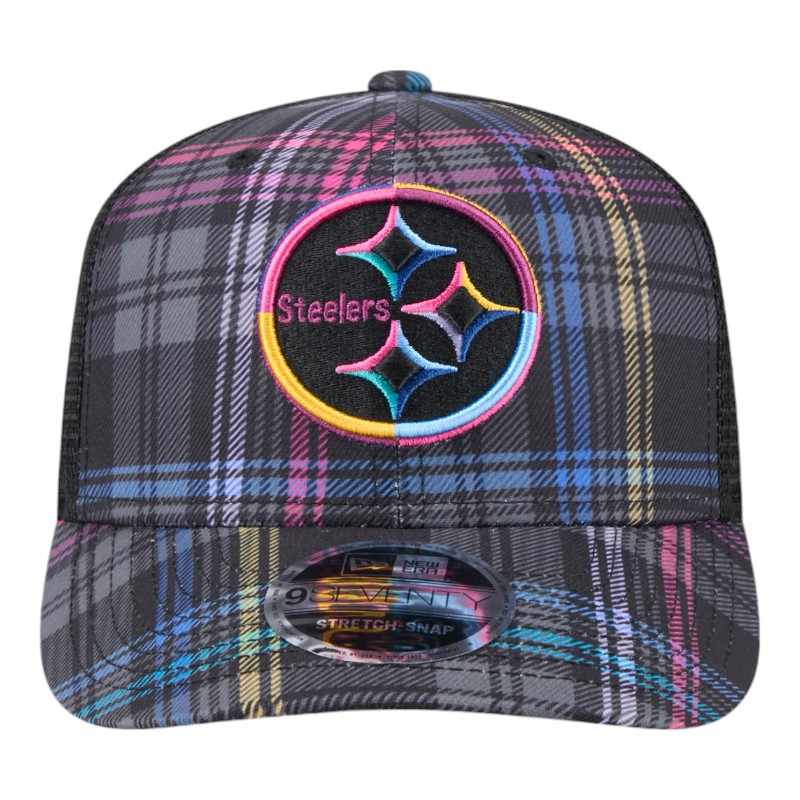 Pittsburgh Steelers 2024 NFL Crucial Catch Plaid New Era 9SEVENTY Trucker Snapback Hat