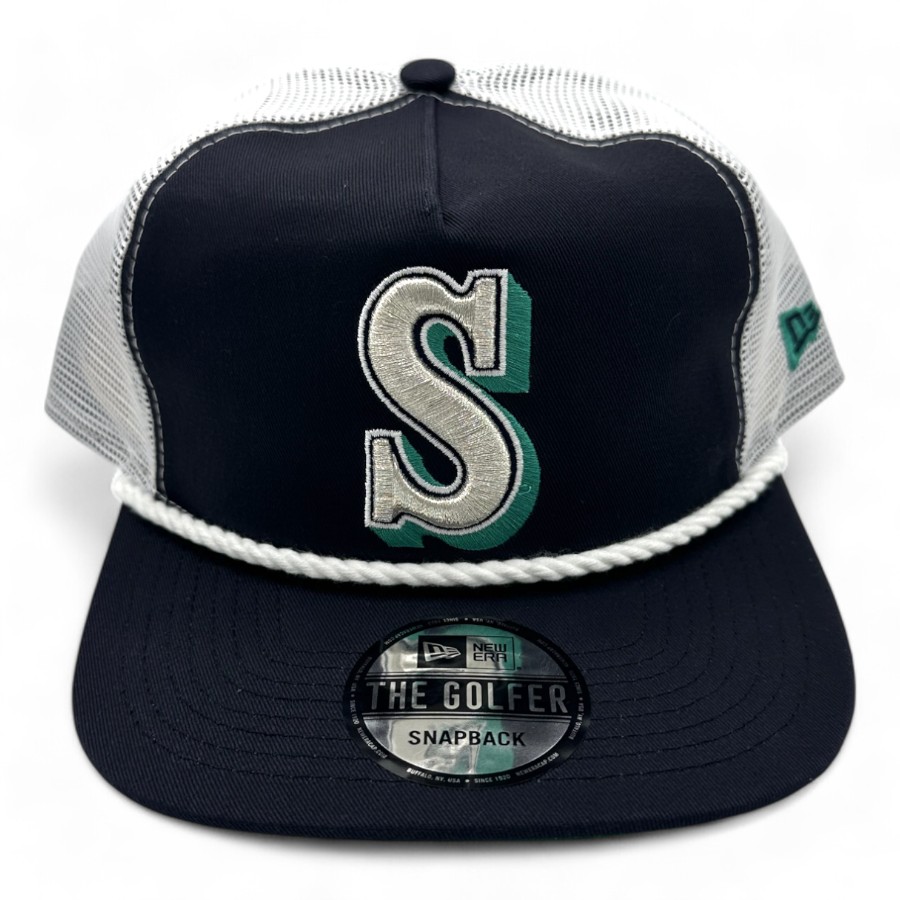 Seattle Mariners Navy and White Mesh New Era White Rope Golfer Snapback hat