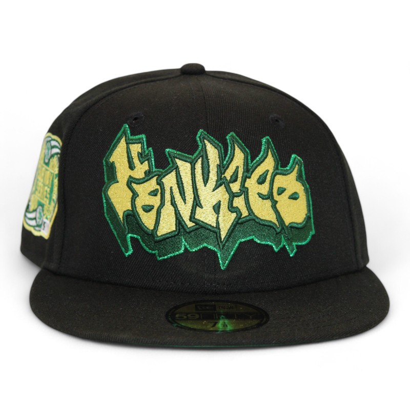 New York Yankees Black Grafitti Wordmark Logo Subway Series Side Patch Green UV Era 59Fifty Fitted Hat