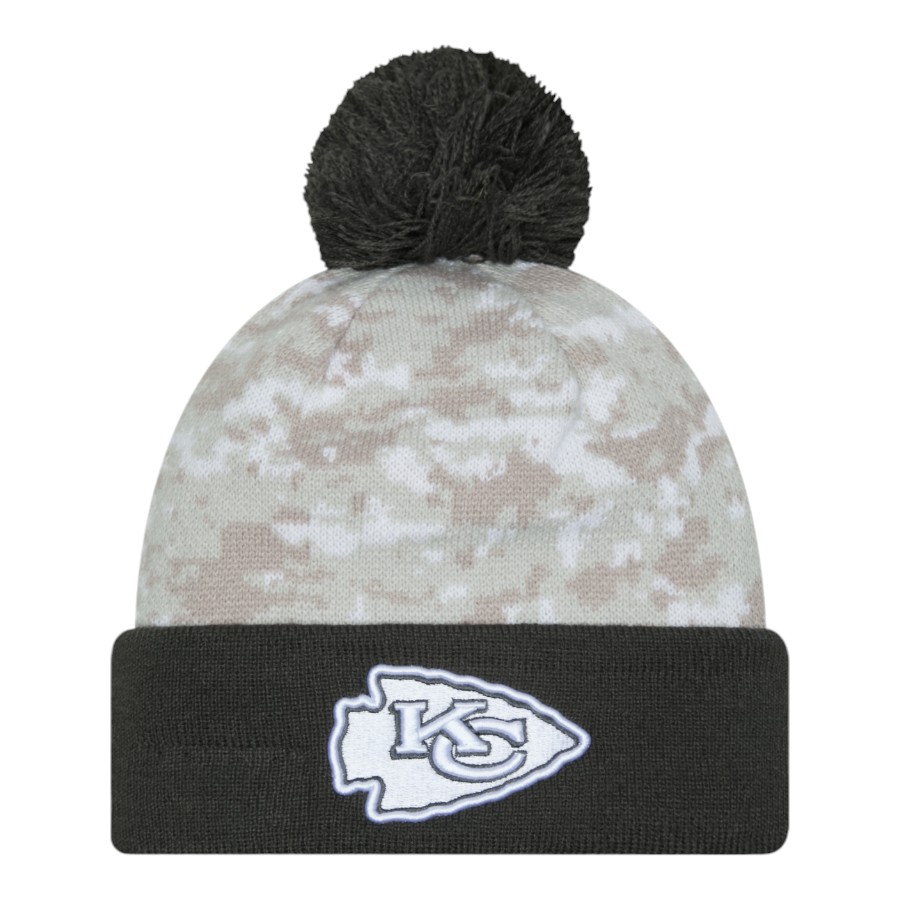 Kansas City Chiefs 2024 White Digital Camo NFL Salute to Service New Era Knit Beanie Hat
