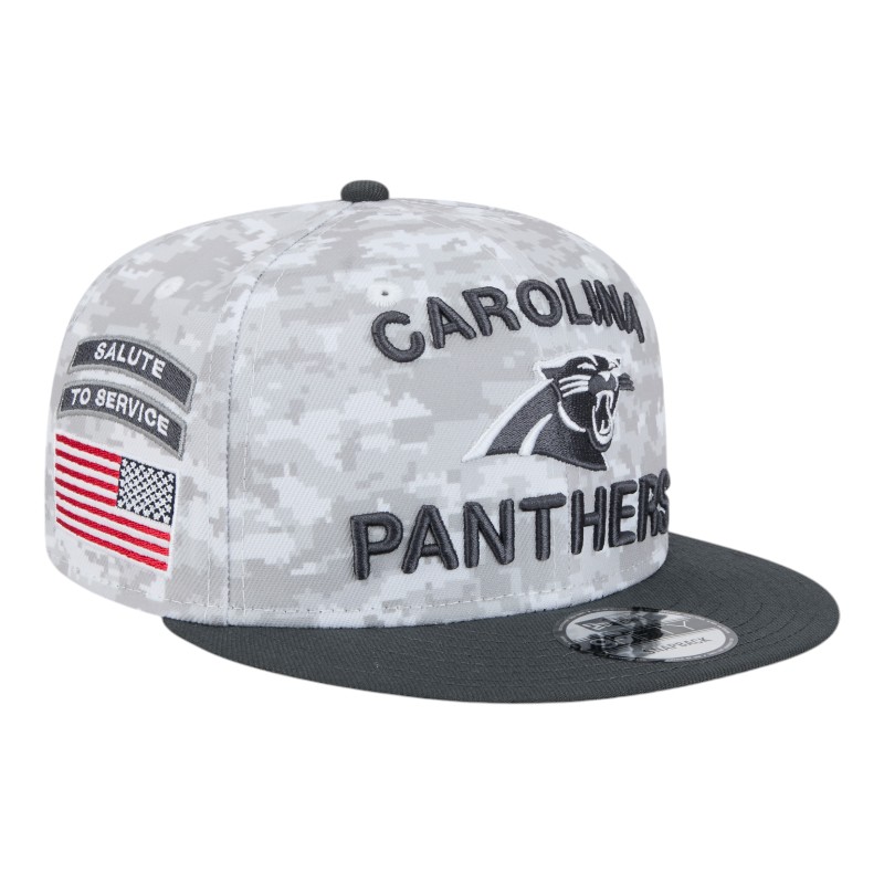 Carolina Panthers White Camo and Graphite 2024 NFL Salute to Service New Era 9FIFTY Snapback Hat