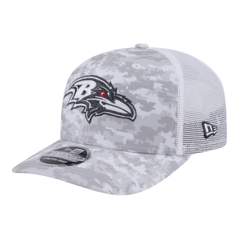 Baltimore Ravens White Digital Camo 2024 NFL Salute to Service New Era 9SEVENTY Trucker Snapback Hat