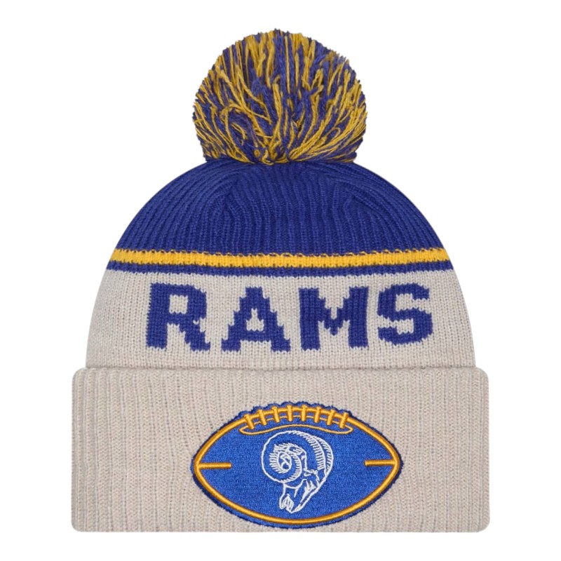 Los Angeles Rams 2024 NFL Sideline Historic Pom Cuffed Knit Beanie Hat