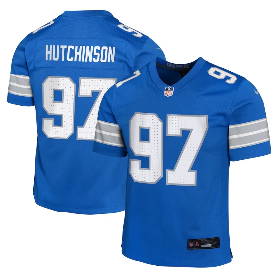 Youth Detroit Lions Aidan Hutchinson Blue Nike Game Jersey