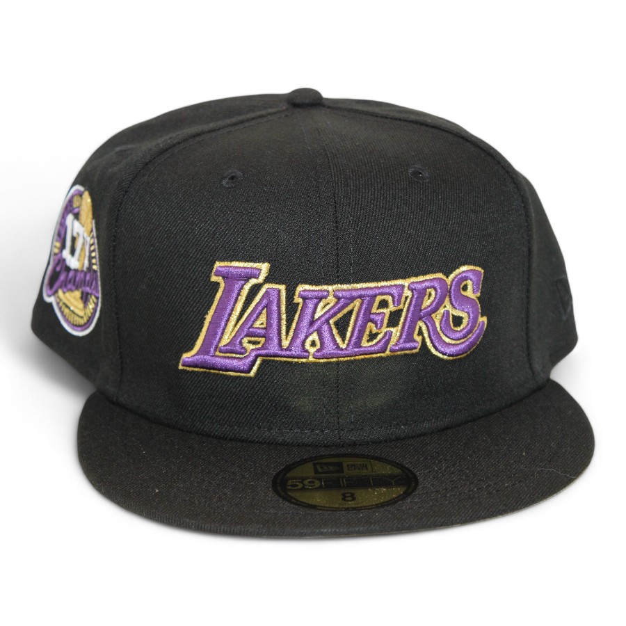 Los Angeles Lakers Black "DPM NBA Pack" 17X Champs Patch Gray UV New Era 59Fifty Fitted Hat